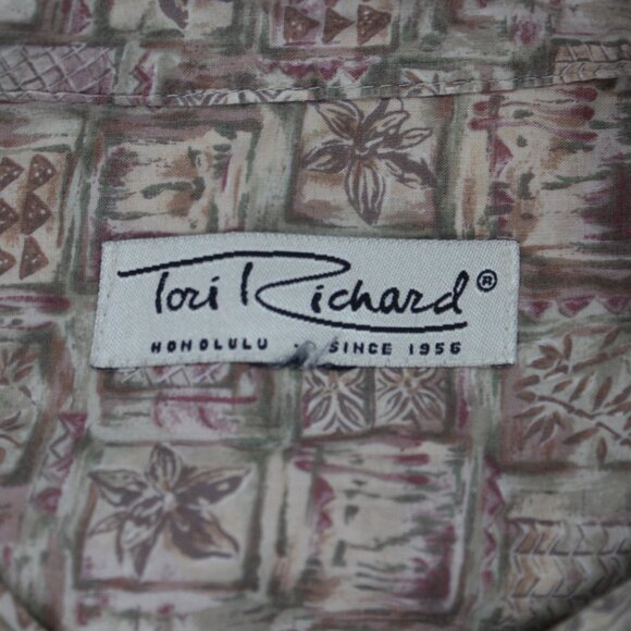 Tori Richard Shirt Adult 2XL XXL Beige Cotton Lawn Short Sleeve Button Up - Picture 7 of 11